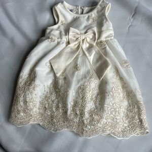 Elegant Cream Floral Embroidered Kids Dress